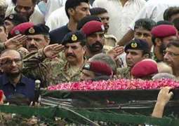 Edhi's funeral is in process, prominent political leaders, miltary and armed forces have participated