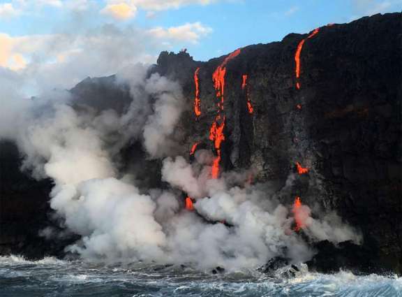 Lava from Hawaii volcano pours into the Pacific Ocean