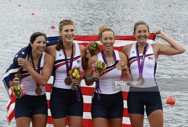 Olympics: Women's rowing quadruple sculls podium
