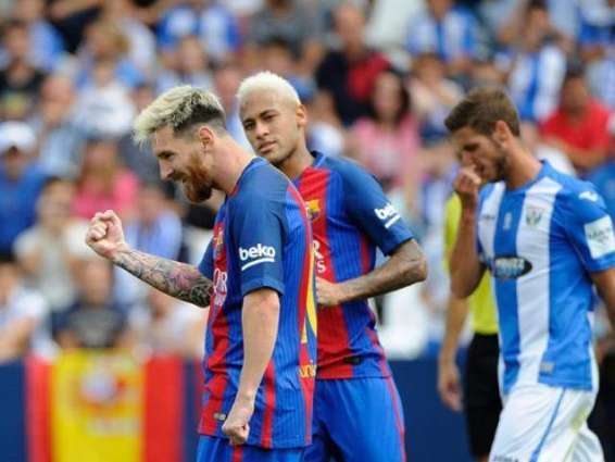 Football: Messi double leads five-star Barca past Leganes 