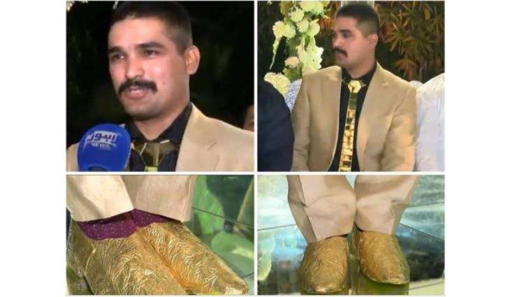 Extravagance at weddings: Lahori groom surprises everyone wearing gold tie, shoes