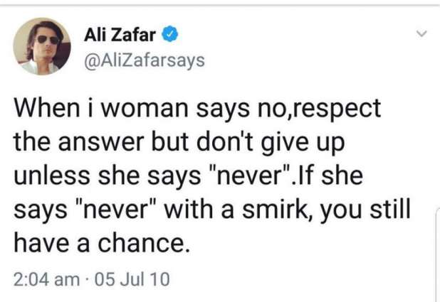 Ali Zafar being criticized for old tweet against women’s consent