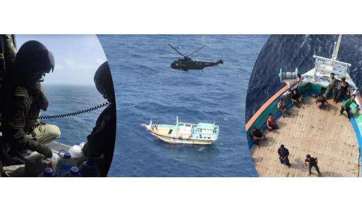 Pakistan Navy helicopter provided assistance to stranded Iranian Dhow in North Arabian Sea