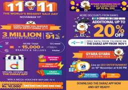 Daraz brings the world's biggest sale day - Alibaba's 11.11 Global Shopping Festival – to Pakistan For the first time ever, a special treat on November 11