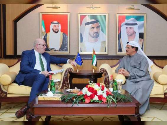Sultan Al Mansouri discusses economic, commercial partnerships with EU