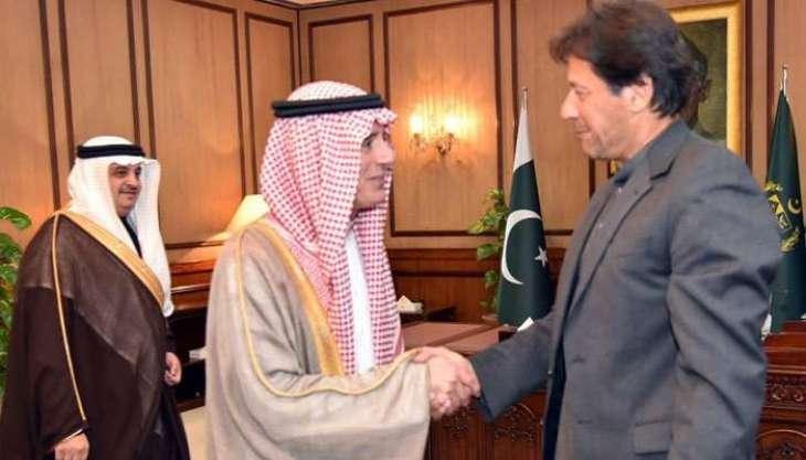 Saudi Foreign Minister Adel al-Jubeir meets Prime Minister Imran Khan