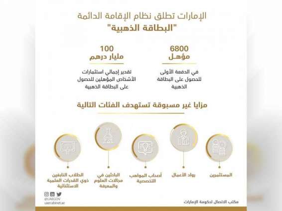 الإمارات تطلق نظام الإقامة الدائمة " البطاقة الذهبية " للوافدين