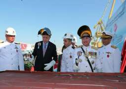 Turkish President Tayyip Erdogan And Chief Of The Naval Staff Admiral Zafar Mahmood Abbasi Jointly Conduct Steel Cutting Of 1st Milgem Class Corvette In Turkey