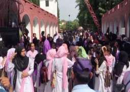 Girl students, parents protest against no winter vacations in Girls Degree College Murree