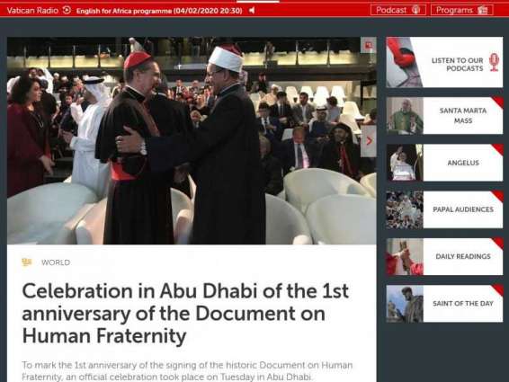 Vatican highlights anniversary celebration of 'Document on Human Fraternity' in Abu Dhabi