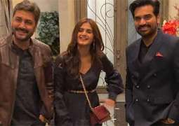 Hira Mani, Adnan Siddiqui and Humayun Saeed smile together in US