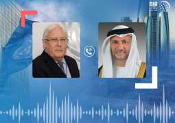 Gargash, Martin Griffiths discuss UN efforts to achieve stability and peace in Yemen