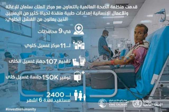 منظمة الصحة العالمية تقدم 107 أجهزة لغسيل الكلى في اليمن بدعم من مركز الملك سلمان للإغاثة