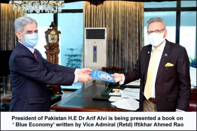 PRESIDENT ARIF ALVI WAS PRESENTED WITH BOOK ON 'BLUE ECONOMY' WRITTEN BY VICE ADMIRAL (R) IFTIKHAR AHMED RAO
