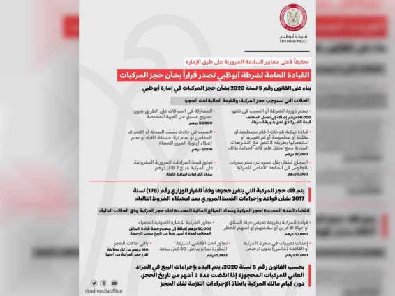 القيادة العامة لشرطة أبوظبي تصدر قرارا بشأن حجز المركبات 