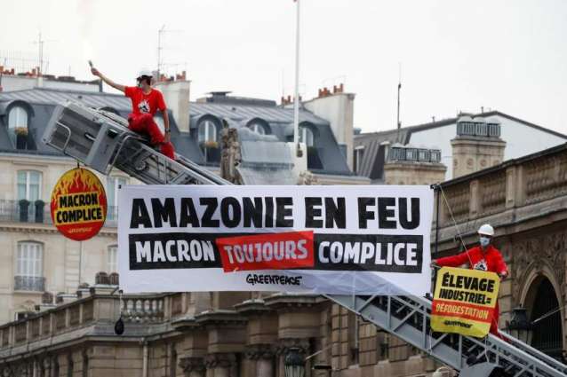 Eco-Activists Protest Near Elysee Palace in Paris, Call For Action in Amazon Deforestation