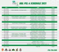 HBL PSL 2021 schedule announced