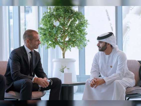Mansoor bin Mohammed meets UEFA President at Expo 2020 Dubai