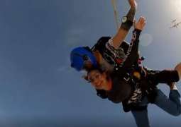 Iqra stuns fans by skydiving in Dubai
