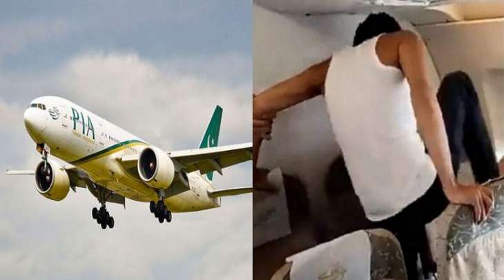 شاھد مقطع : مسافر یحاول تحطیم نافذة الطائرة خلال رحلة الی دبي من باکستان