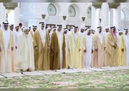 Mansour bin Zayed, Abu Dhabi Crown Prince, Sheikhs perform Eid Al Fitr prayer at Sheikh Zayed Grand Mosque