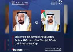 Mohamed bin Zayed congratulates Sultan Al Qasimi after Sharjah FC win UAE President's Cup