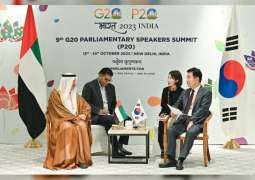 Saqr Ghobash meets with Speaker of National Assembly of Republic of Korea on sidelines of Ninth G20 Parliamentary Speakers' Summit