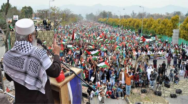 الجماعة الاسلامیة تنظم مسیرة تضامنیة مع أھل غزة في اسلام آباد