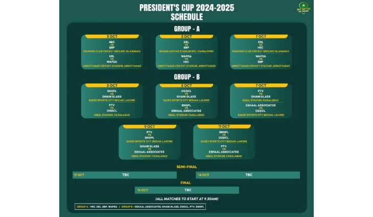 President's Cup to commence from 3 October