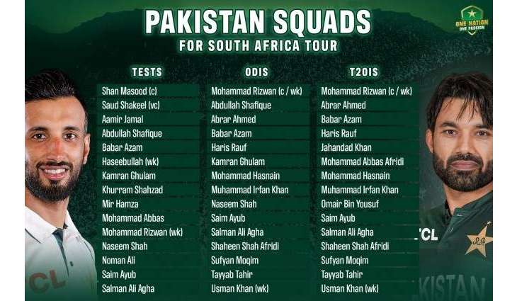 Pakistan name squads for South Africa tour