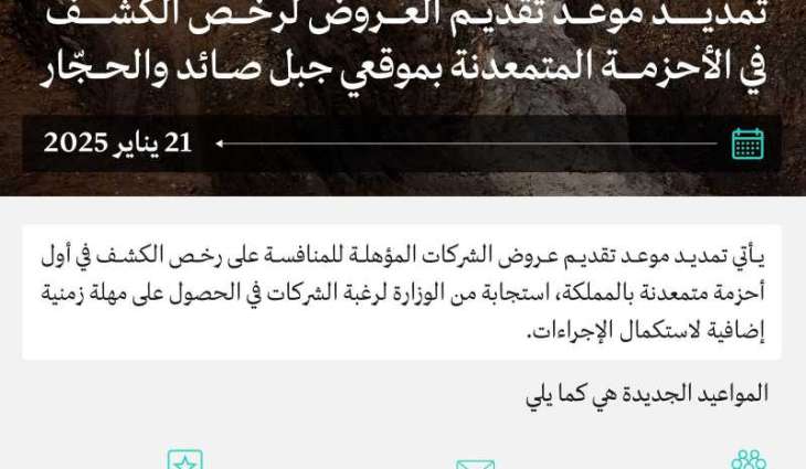 وزارة الصناعة والثروة المعدنية تمدّد موعد تقديم العروض لرخص الكشف في أول أحزمة متمعدنة