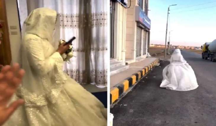 عروس تھرب بفستان الزفاف في شارع عام بالأردن