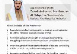 UAE President issues federal decree-law establishing National Anti-Narcotics Authority; appoints Zayed bin Hamad bin Hamdan Al Nahyan as Chairman