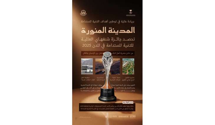 المدينة المنورة تحقق جائزة شنغهاي العالمية للتنمية المستدامة في المدن