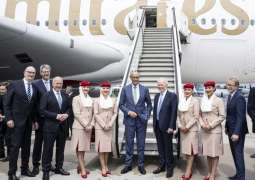 Emirates welcomes German Chancellor to its A380 at ILA Berlin