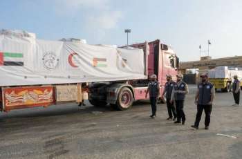 Under 'Operation Chivalrous Knight 3', five UAE aid convoys carrying 792 tonnes of relief supplies enter Gaza Strip 