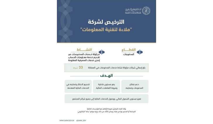 البنك المركزي السعودي يرخص لشركة 