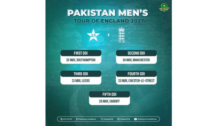 Pakistan will tour England for five ODIs in 2027